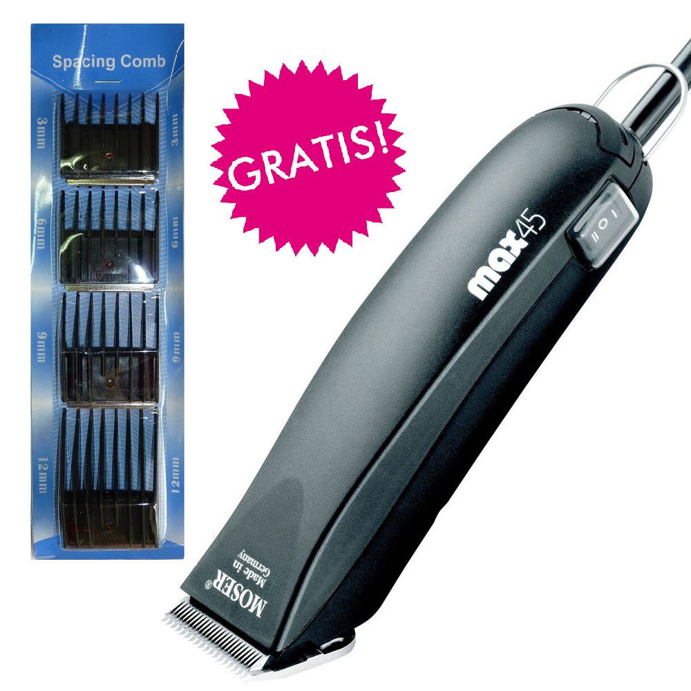 Strømcelle fordrejer passe Moser 1245 MAX 45 - Professional Strong Animal Clipper with 4 Plastic  Attachment Combs