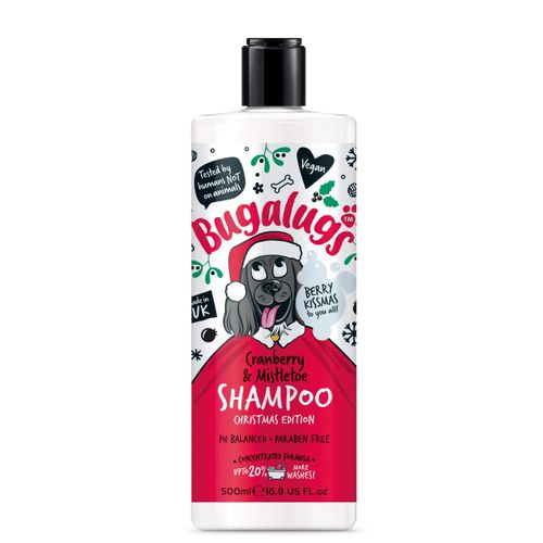 Bugalugs Cranberry & Mistletoe Shampoo Christmas Edition 500ml - uniwersalny szampon dla psa, o zapachu żurawiny i jemioły, koncentrat 1:10