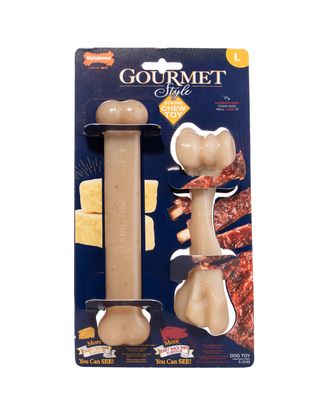 Nylabone Gourmet Strong Chew Toy Bundle Cheddar & Pork Back Ribs L - zestaw gryzaków dla dużego psa, aromat sera i żeberek, 2szt.