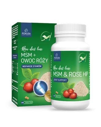 Pokusa RawDietLine MSM & Rose Hip 120tbl. - preparat wspierający działanie i rehabilitację układu ruchu, z biogenną siarką i dziką różą