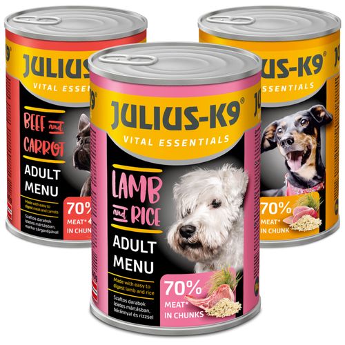 Zestaw karm Julius-K9 - pełnoporcjowa mokra karma dla psa, mix 3 smaków