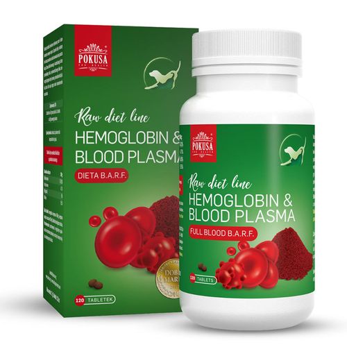 Pokusa RawDietLine Hemoglobin & Blood Plasma 120tbl. - preparat uzupełniający niedobory żelaza i aminokwasów w diecie psów i kotów