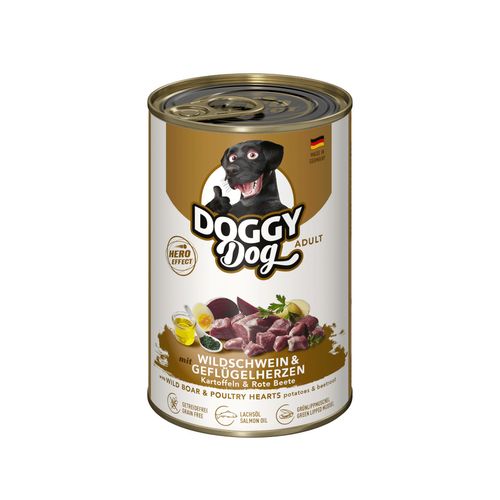 Doggy Dog Wild Boar & Poultry Hearts - bezzbożowa mokra karma dla psa, z dzikiem i sercami drobiowymi