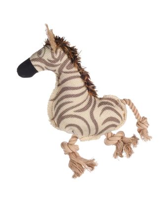 Flamingo Beige Zebra 23cm - zabawka dla psa, zebra z liną i piszczałką, beżowa