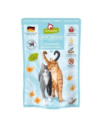 GranataPet DeliCatessen Salmon & Turkey - bezzbożowa mokra karma z łososiem i indykiem, saszetki dla kota - 85g
