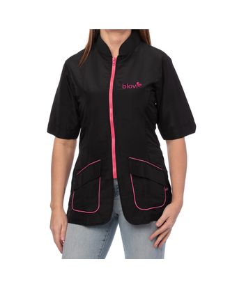 Blovi Athena Blouse Pink - bluza groomerska z krótkim rękawem, damska, czarna z różowymi detalami