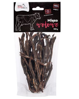 Syta Micha Mięso Wołowe 100g - naturalne przekąski dla psa w formie pasków z suszonej wołowiny