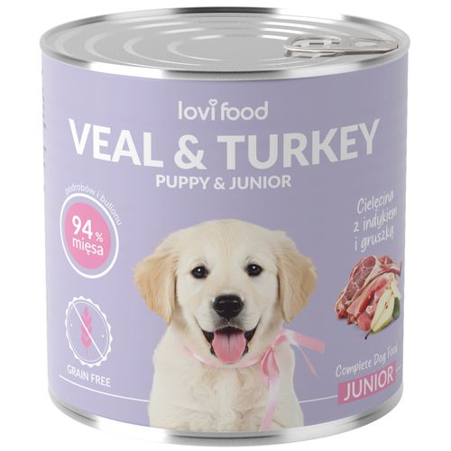 Lovi Food Junior & Puppy Veal & Turkey 800g - mokra karma dla szczeniaka i juniora, z cielęciną, indykiem i gruszką