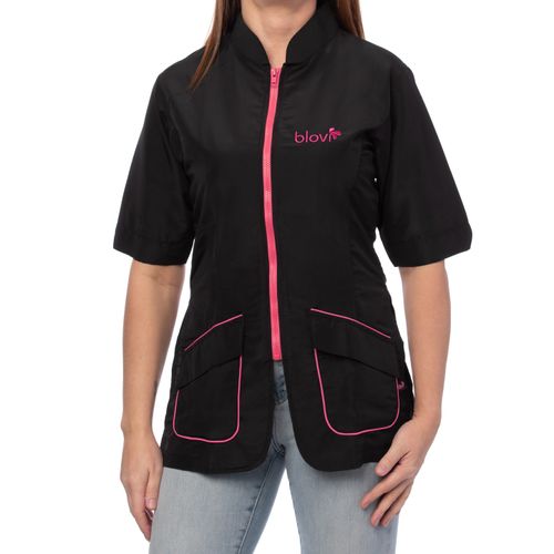 Blovi Athena Blouse Pink - bluza groomerska z krótkim rękawem, damska, czarna z różowymi detalami