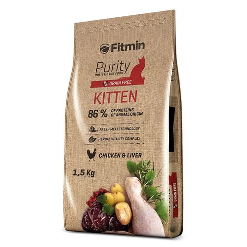 Fitmin Purity Kitten Chicken & Liver 1,5kg - pełnoporcjowa karma dla kociąt oraz ciężarnych i karmiących kotek, kurczak z wątróbką