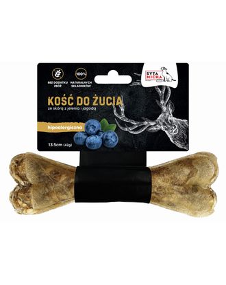Syta Micha Kość do żucia 42g - hipoalergiczny przysmak dla psa ze skórą jelenia i jagodami