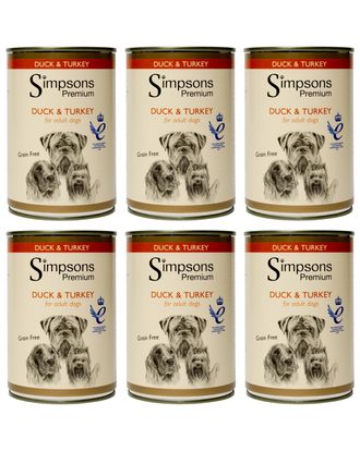Simpsons Premium Duck & Turkey Casserole - mokra karma dla psa, kaczka, indyk i warzywa, bez zbóż - 6x 400g