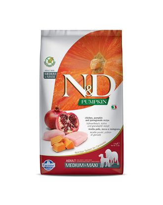 Farmina ND Pumpkin Chicken & Pomegranate Adult Medium & Maxi - pełnowartościowa, bezzbożowa karma dla dorosłych psów średnich i dużych ras, z dynią, kurczakiem oraz granatem