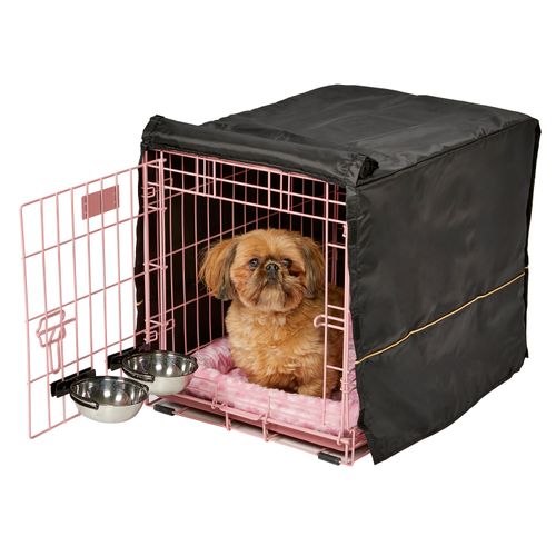 MidWest iCrate Fashion Pink S Kit - zestaw klatka dla psa z legowiskiem, pokrowcem i 2 miskami, różowa, rozmiar S 61x46x48cm