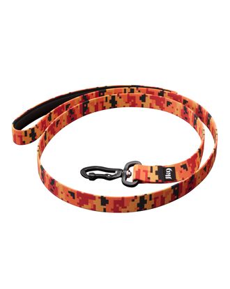 Julius-K9 MoreColor Leash Pixeljuice 120cm - smycz taśmowa dla psa, neoprenowy uchwyt, pomarańczowe piksele