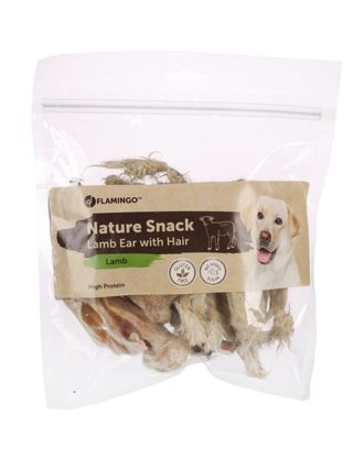Flamingo Nature Snack Lamb Ear With Hair 200g - przysmaki dla psa, naturalne uszy jagnięce