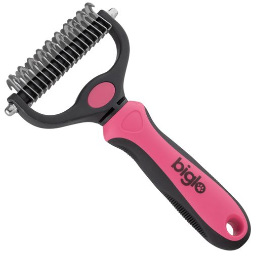 Biglo Large Undercoat Rake Pink - trymer hakowy dwustronny dla psa i kota, różowy