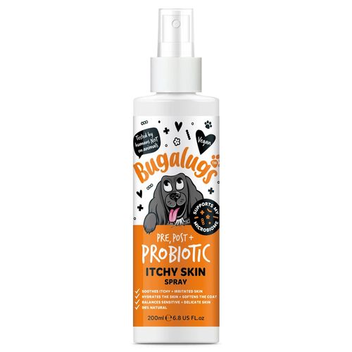 Bugalugs Pre, Post + Probiotic Itchy Skin Spray for Dogs 200ml - probiotyczny spray łagodzący świąd i wspierający mikrobiom skóry psa