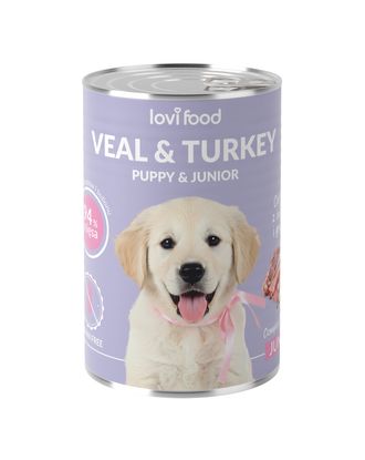 Lovi Food Junior & Puppy Veal & Turkey 400g - mokra karma dla szczeniaka i juniora, z cielęciną, indykiem i gruszką