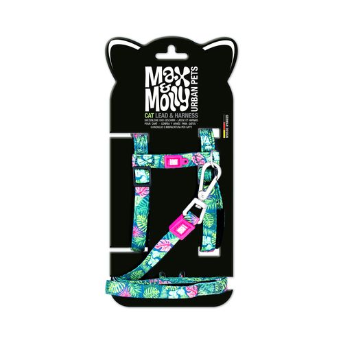 Max&Molly Cat Harness & Leash Tropical - zestaw szelki i smycz dla kota, wzór tropikalne liście