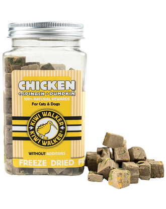 Kiwi Walker Snacks Chicken Spinach Pumpkin 100g - liofilizowana wątróbka drobiowa, szpinak, dynia, 100% naturalne przysmaki dla psa i kota