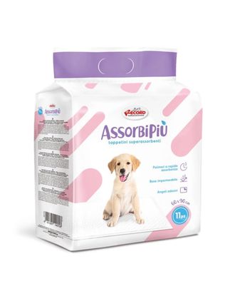 Record AssorbiPiu Puppy Pads 60x90cm - podkłady dla szczeniaka do nauki czystości, z plastrami mocującymi - 11 szt.