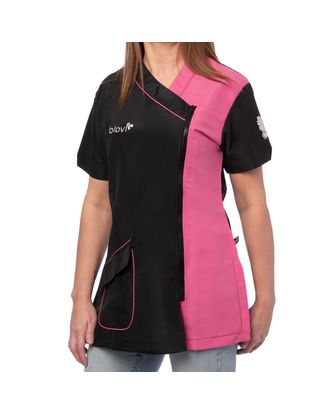 Blovi Nefra Blouse Pink - bluza groomerska z krótkim rękawem, damska, czarno-różowa