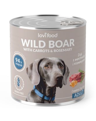 Lovi Food Wild Boar with Carrots - Hypoallergenic Wet Food for Adult Dogs, High Meat Content, Grain-free - 6x 800g