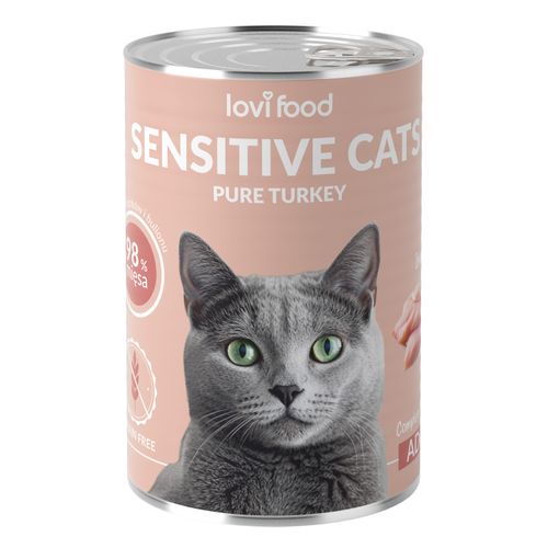 Lovi Food Cat Sensitive Pure Turkey 400g - monobiałkowa mokra karma dla kotów wrażliwych, z indykiem
