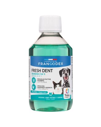 Francodex Fresh Dent 2w1 - płyn do higieny jamy ustnej psów i kotów, z wyciągiem z granatu, dodatek do wody - 250ml