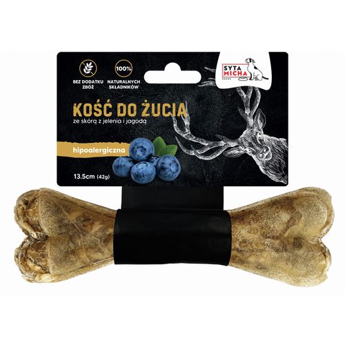 Syta Micha Kość do żucia 42g - hipoalergiczny przysmak dla psa ze skórą jelenia i jagodami