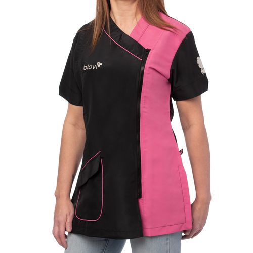 Blovi Nefra Blouse Pink - bluza groomerska z krótkim rękawem, damska, czarno-różowa