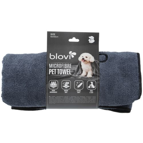 Blovi Microfibre Pet Towel 60x100cm - ręcznik z mikrofibry dla psa i kota, super chłonny, szary