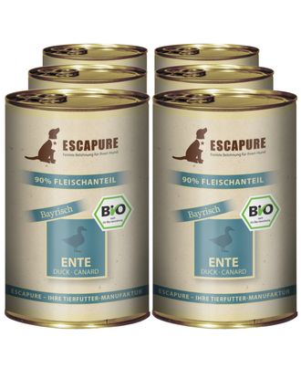 Escapure Ente Bio - ekologiczna, mokra karma dla psa, kaczka, ziemniaki i zioła - 6x 400g