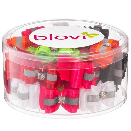 Blovi Bows Reflect 25szt. - eleganckie kokardki z odblaskowym paskiem i brylancikiem, na gumce, dla psa