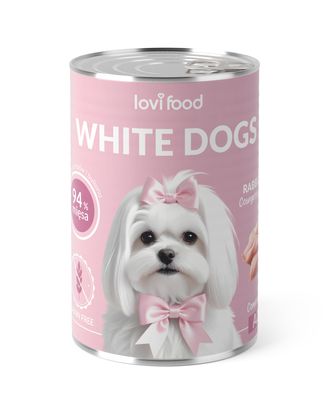 Lovi Food White Dogs Rabbit&Turkey & Chamomile 400g - mokra karma dla białych psów, królik z indykiem, cukinią i rumiankiem