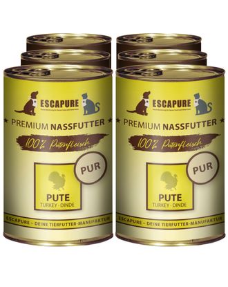 Escapure Pute Pur - uzupełniająca mokra karma dla psa i kota, 100% indyka - 6x 400g