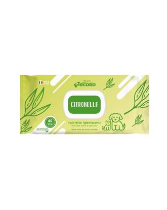 Record Salviette Citronella 40szt. - uniwersalne chusteczki do czyszczenia sierści, oczu, uszu psa i kota, o zapachu trawy cytrynowej