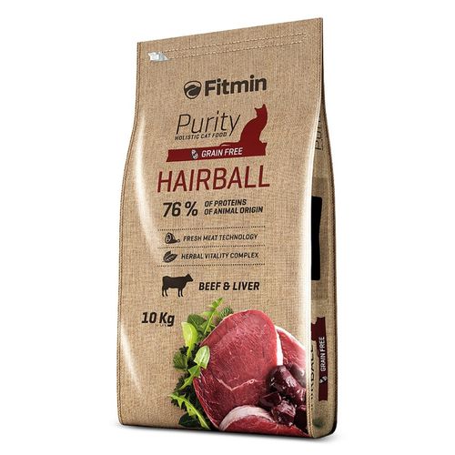Fitmin Purity Hairball Beef & Liver 10kg - pełnoporcjowa karma dla kotów długowłosych, wołowina z wątróbką