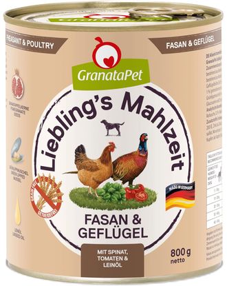 GranataPet Pheasant & Poultry - bezzbożowa mokra karma dla psa, bażant i drób - 800g