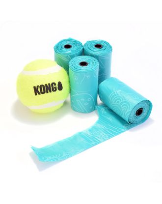 KONG HandiPOD Ball Launcher Refill Pack - piłka tenisowa i 4 rolki woreczków na odchody, uzupełnienie 