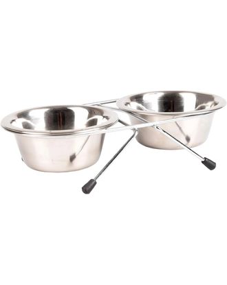 Flamingo Arjun Inox Bowl - podwójna miska na stojaku dla psa i kota, ze stali szlachetnej