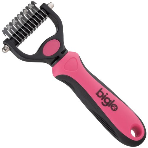 Biglo Small Undercoat Rake Pink - trymer hakowy dwustronny dla psa i kota, różowy, mały