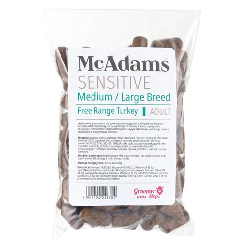 McAdams Sensitive Medium/Large Breed Free Range Turkey 100g - wypiekana karma z indykiem dla psów średnich i dużych ras - próbka