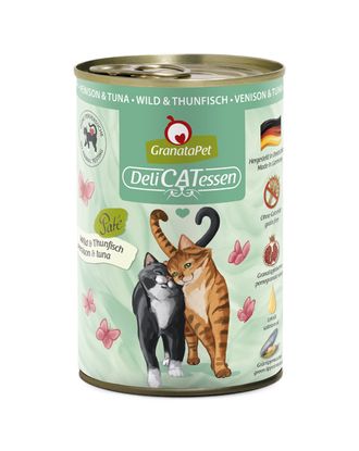 GranataPet DeliCatessen Venison & Tuna - bezzbożowa mokra karma dla kota, dziczyzna i tuńczyk - 400g