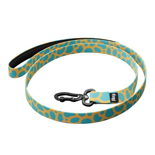 Julius-K9 MoreColor Leash Leopard 120cm - smycz taśmowa dla psa, neoprenowy uchwyt, żółto-turkusowa