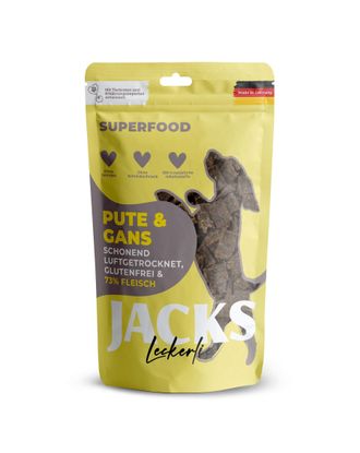 Jacks Leckerlie Superfood Pute & Gans 90g - smaczki dla psa, 73% mięsa z indyka i gęsi