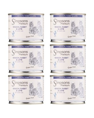 Simpsons Premium Cat Venison, Rabbit &amp; Lamb - bezzbożowa mokra karma dla kota, dziczyzna, królik i jagnięcina - 6x 200g