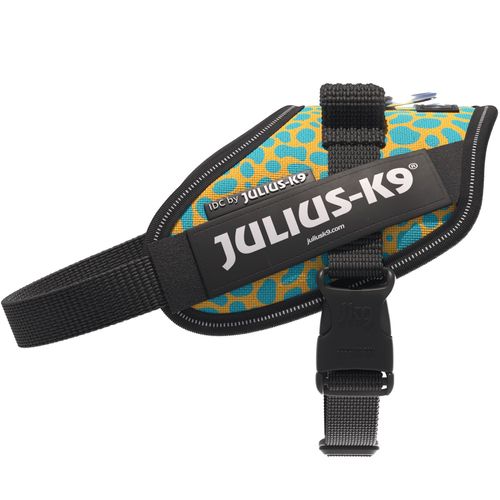 Julius-K9 IDC Powerharness Leopard - szelki dla psa, z odblaskami, żółto-turkusowy wzór