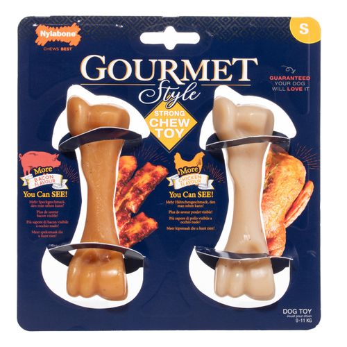 Nylabone Gourmet Strong Chew Toy Bundle Bacon & Chicken - zestaw gryzaków dla małego psa, aromat bekonu i kurczaka, 2szt.